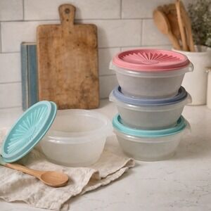 Vintage Tupperware Snack Bowls Set of 4 Pastel Lids Storage Bowls